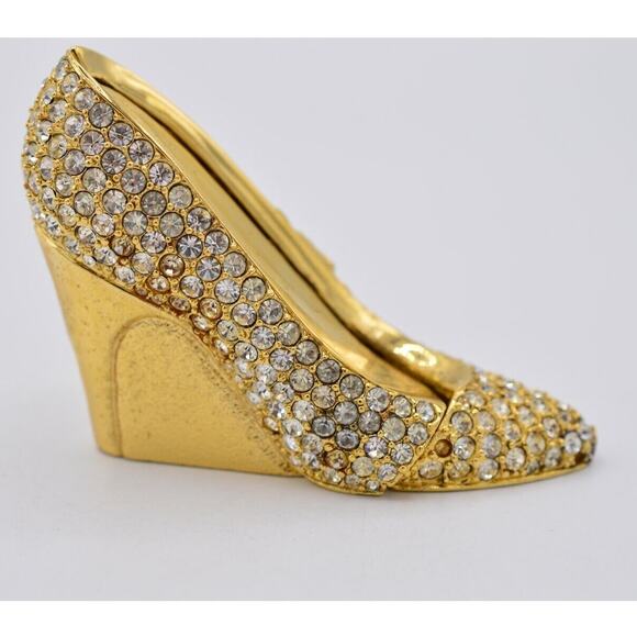 Estee Lauder EMPTY Compact Solid Perfume Enamel Gold Rhinestone Crystal Heel